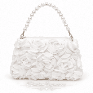 First Communion Purse with White 3D Silk Flowers