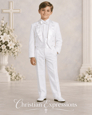 Boys White First Communion Tuxedo Suit with Tails
