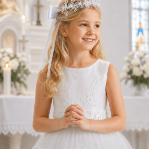 First Communion Floral Wreath Headpiece with Pearls and Crystals