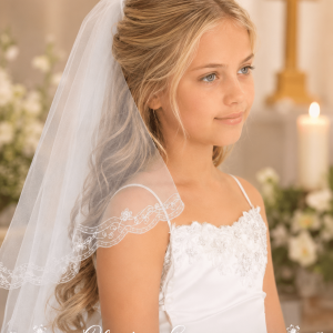 Girls First Communion Veil with Embroidery and Beading