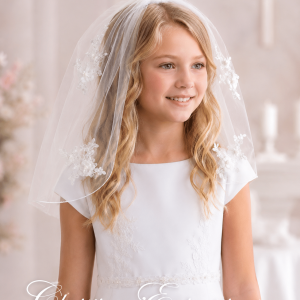 First Communion Veil with Floral Lace Motif