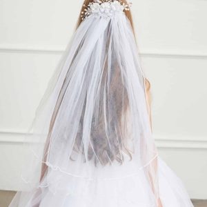 First Communion Veil with Flower Comb with Pearl Spray
