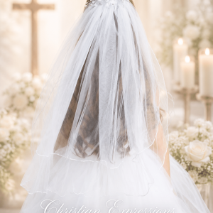 First Communion Veil with Satin Flower Comb and Pearls