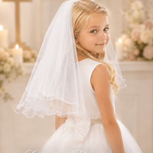 Double Layer First Communion Veil with Wire Merrow Edge