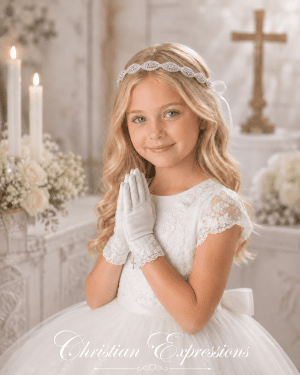 Girls First Communion Rhinestone Ribbon Headband