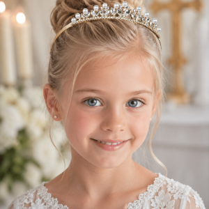 Gold Pearl and Crystal First Communion Tiara