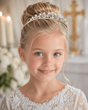 Gold Pearl and Crystal First Communion Tiara