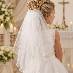 Crystal Beading Clip-On First Communion Veil
