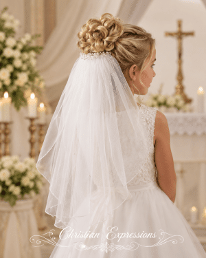 Crystal Beading Clip-On First Communion Veil