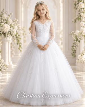 First Communion Princess Gown with Long Sleeves Lace