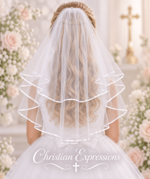 Girls First Communion Veil with Ribbon Edge