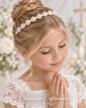 First Communion Headband with Pearl Flowers