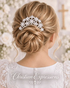 First Communion Flowers & Pearls Oval Rhinestone Tiara