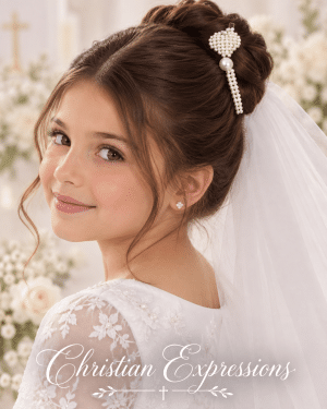 Girls First Communion Pearls Cupid Heart Hair Clip Barrette