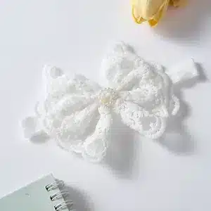 Girls Christening Headband – Baby Headband with White Lace Bow - Image 2