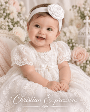 Girls Christening Headband with Soft Ribbon Rose
