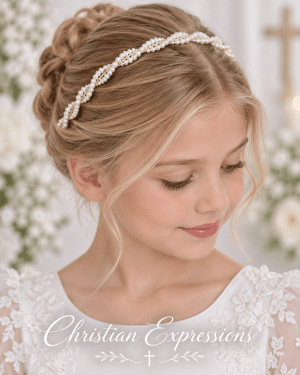 First Communion Twisted Pearl & Gold Headband 