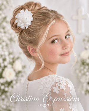 First Communion Double Rose White Flower Hair Clip