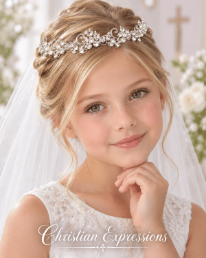 First Communion Silver Rhinestone Flower Tiara Hairband