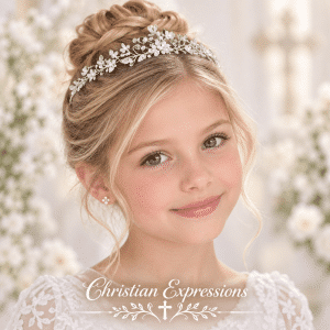 First Communion Rhinestone Pearl Crown Tiara – Floral Vine Design