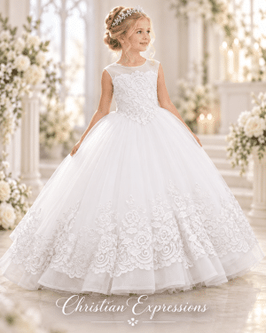 First Communion Gown with Lace Embroidery