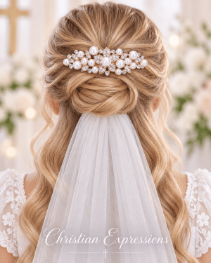 First Communion Hair Clip with Single Flower and Rhinestones
