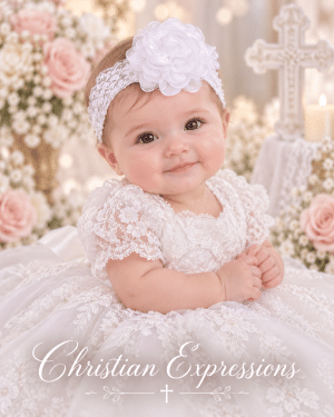 Girls Christening Headband with Large Organza Flower Lace 