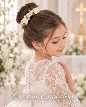First Communion Hair Scrunchie with Pearls and Roses