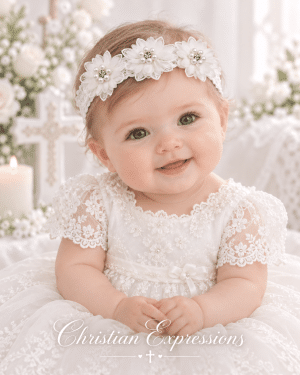 Girls Christening Headband Lace Chiffon with Crystals