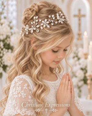 First Communion Hair Wreath with Rhinestones and Pearl Flowers
