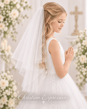 Girls First Communion Two Tier Veil Blunt Edge