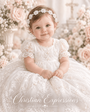 Girls Christening Elastic Headband –  Baby Headband with Pearl Flowers
