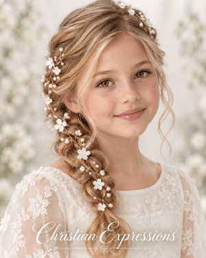 First Communion Hair Wrap with Delicate Flowers and Pearls