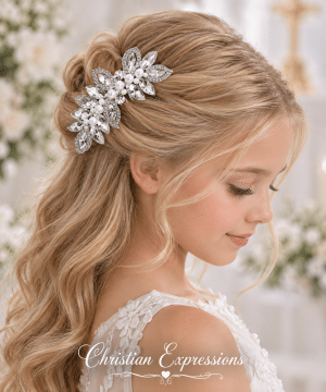 First Communion Hair Comb  with Teardrop Crystals