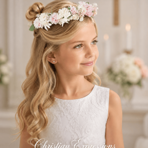 First Communion Floral Crown Wreath Headpiece with Pastel Flowers