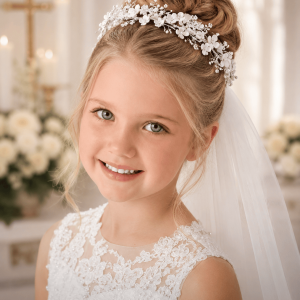 First Communion Hair Wreath with Rhinestones and Pearls
