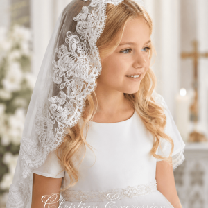 First Communion Mantilla Veil with Lace Appliqué Trim