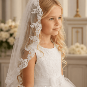 First Communion Mantilla Veil with Scalloped Lace Trim