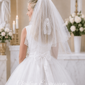 First Communion Maria Veil with Embroidered Virgin Mary