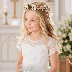 First Communion Multicolor Floral Crown Headpiece