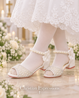 Girls Open Toe Pearl First Communion Shoes