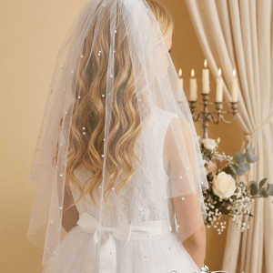 First Communion Veil with Scattered Pearls
