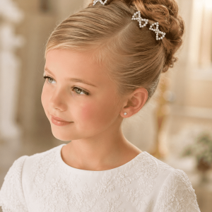 First Communion Rhinestone Bow Hairpins Set of 4