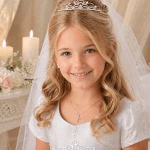 First Communion Metal Tiara with Rhinestone Design