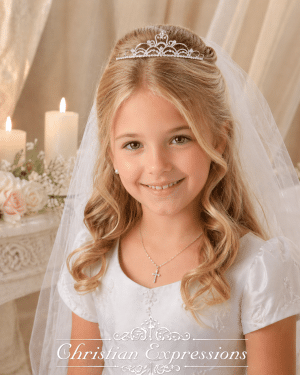 First Communion Metal Tiara with Rhinestone Design