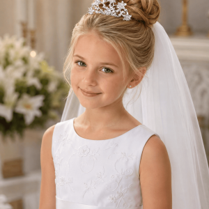 First Communion Rhinestone Tiara with Front Comb Attachment