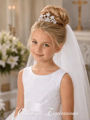First Communion Rhinestone Tiara with Front Comb Attachment