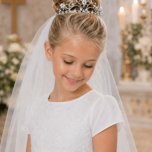 Girls First Communion Rhinestone Tiara with Pearls