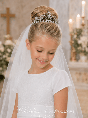 Girls First Communion Rhinestone Tiara with Pearls