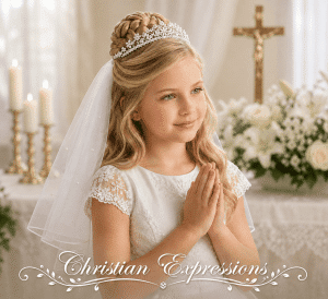 First Communion Tiara and Veil with Crystals & Scattered Pearl Clusters